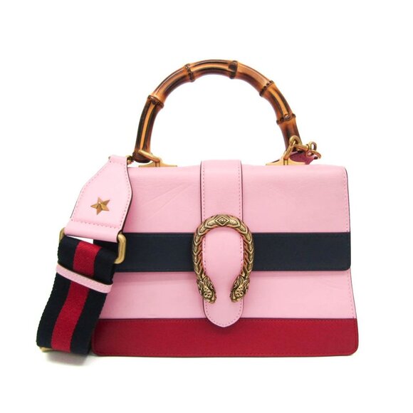 GUCCI Pink Leather Bamboo Shoulder Bag - Picture 1 of 16